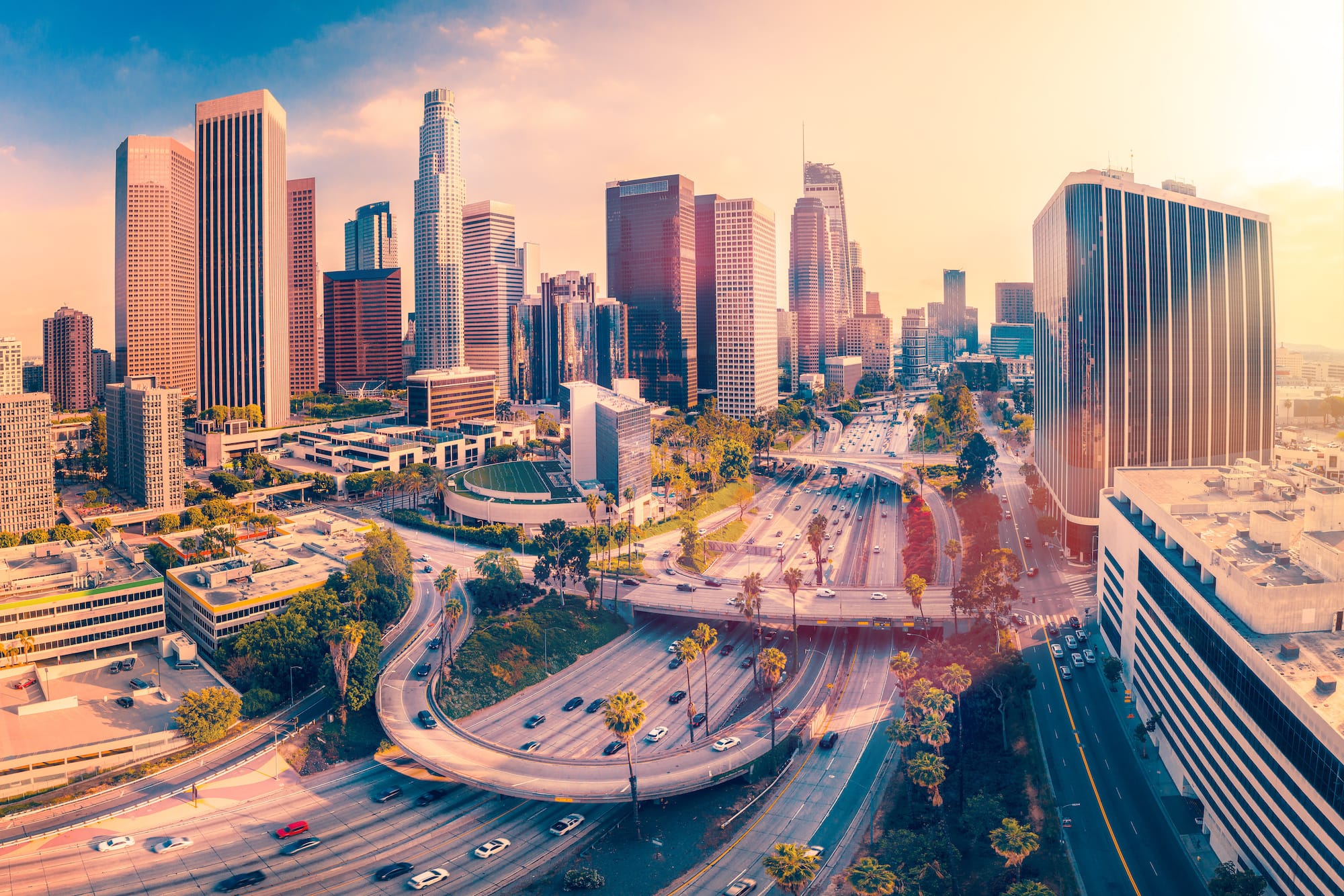 Skyline and freeways of Los Angeles California